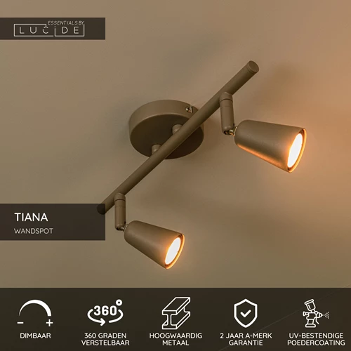 Lucide TIANA - Wandspot / Wandlamp - 2xGU10 - Taupe | Essential - USP